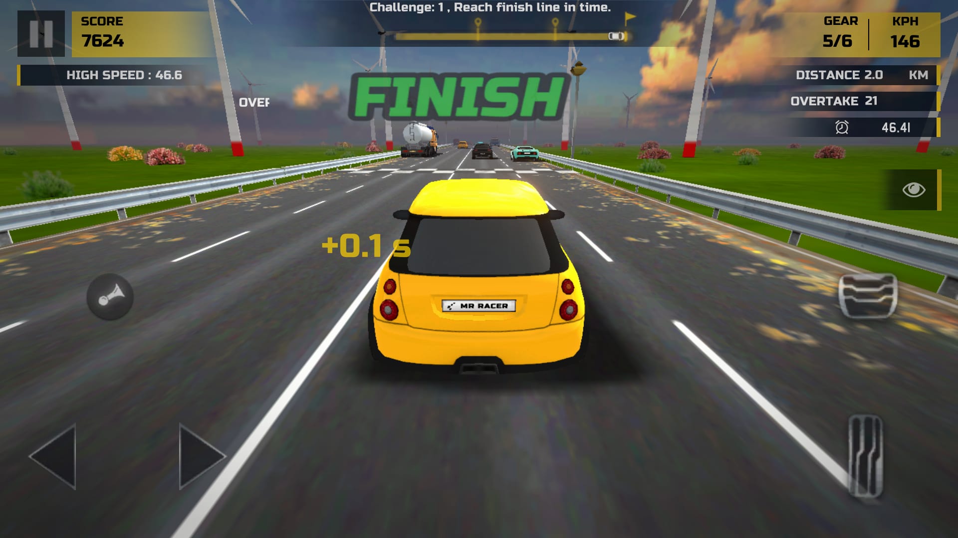 MR RACER — crossing the finish line of a challenge with 7,624 points and 21 overtakes