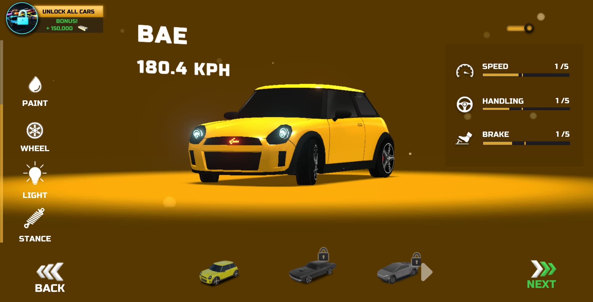 MR RACER — the garage: upgrading speed, handling and brakes and repainting the car